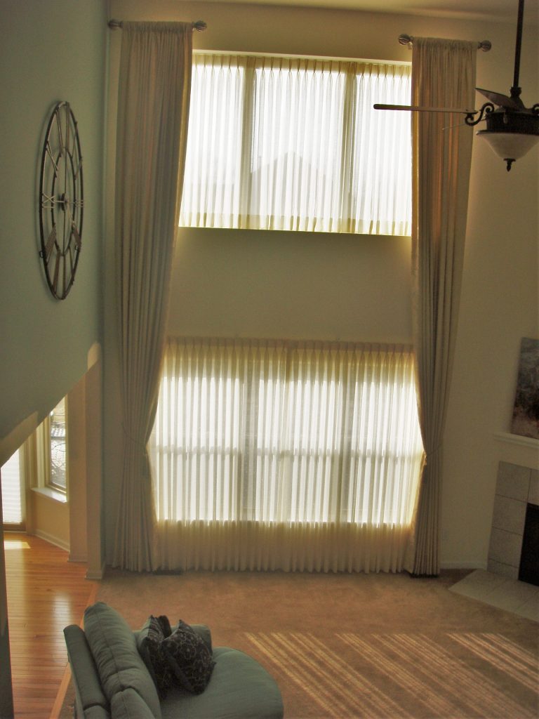 Tall Double-Window Living Room Draperies